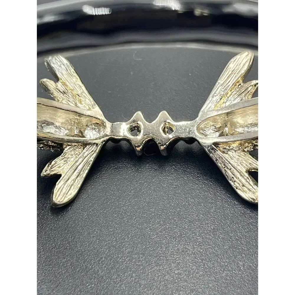 Rhinestone‎ Pave Bumblebee Black Enamel Gold Hinged Cuff Large Vintage